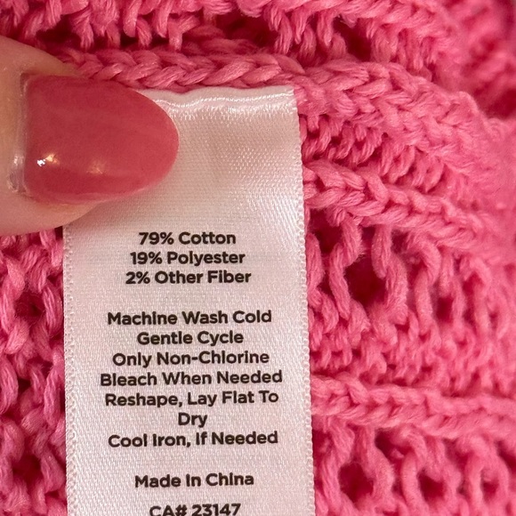 Talbots • Pink Crochet Sweater Knit Sleeveless Vest Blouse Sz Large Oversized - Picture 9 of 9